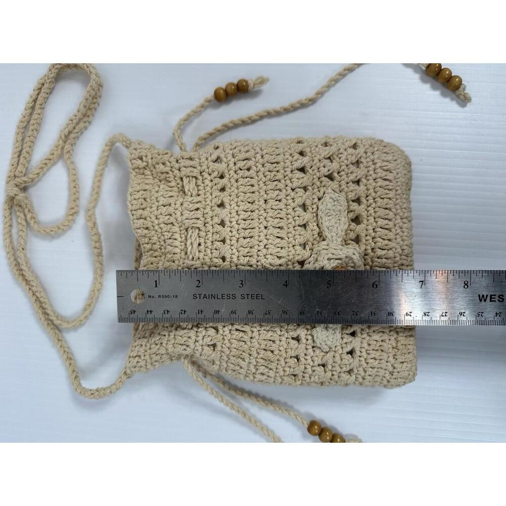 VTG Crocheted Macrame Boho Crossbody Bag Purse Braided Strap Lined‎ Fringe NWT - Picture 11 of 11